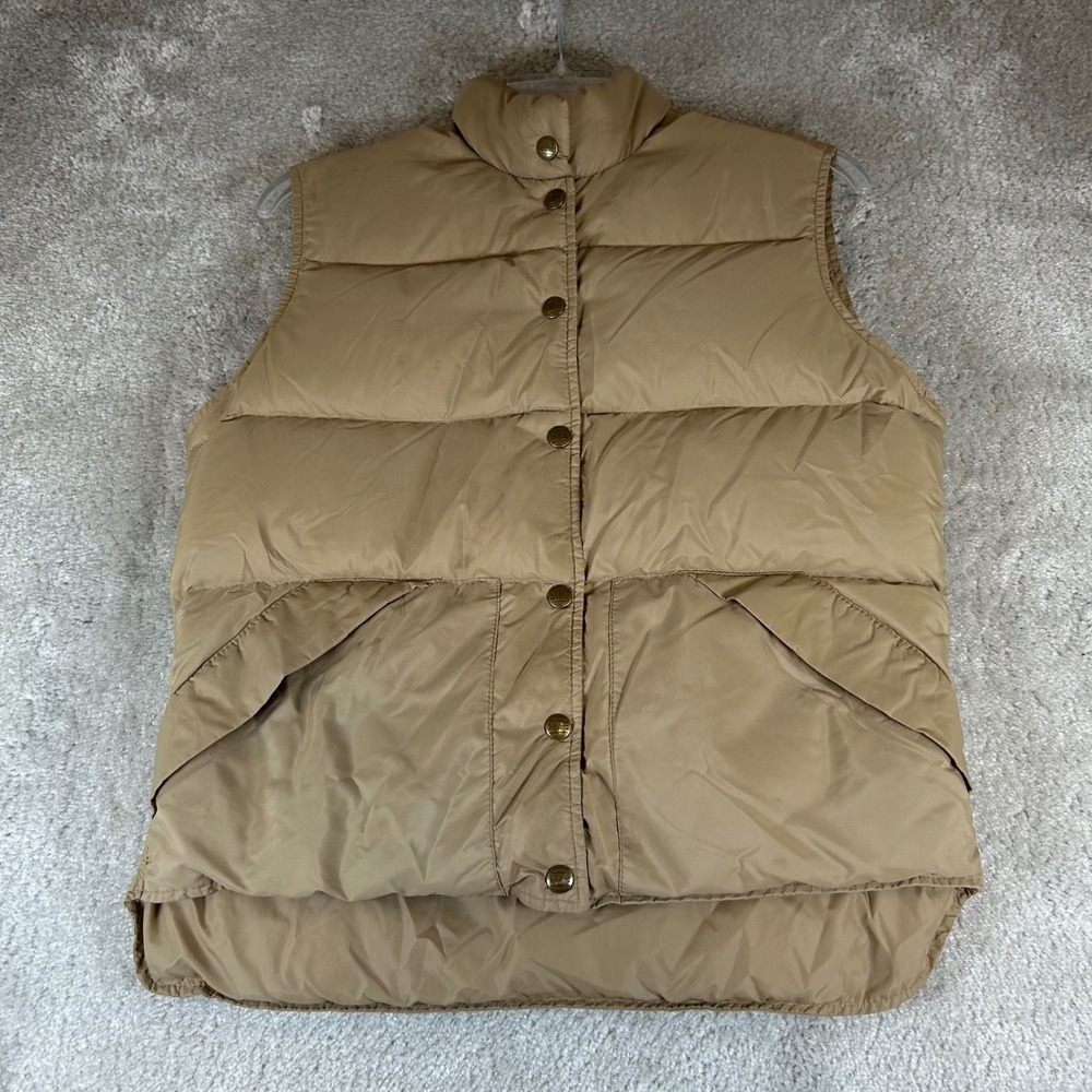 Vintage L.L. Bean Puffer Vest Womens Medium Tan Goose Down Quilted Snap Front